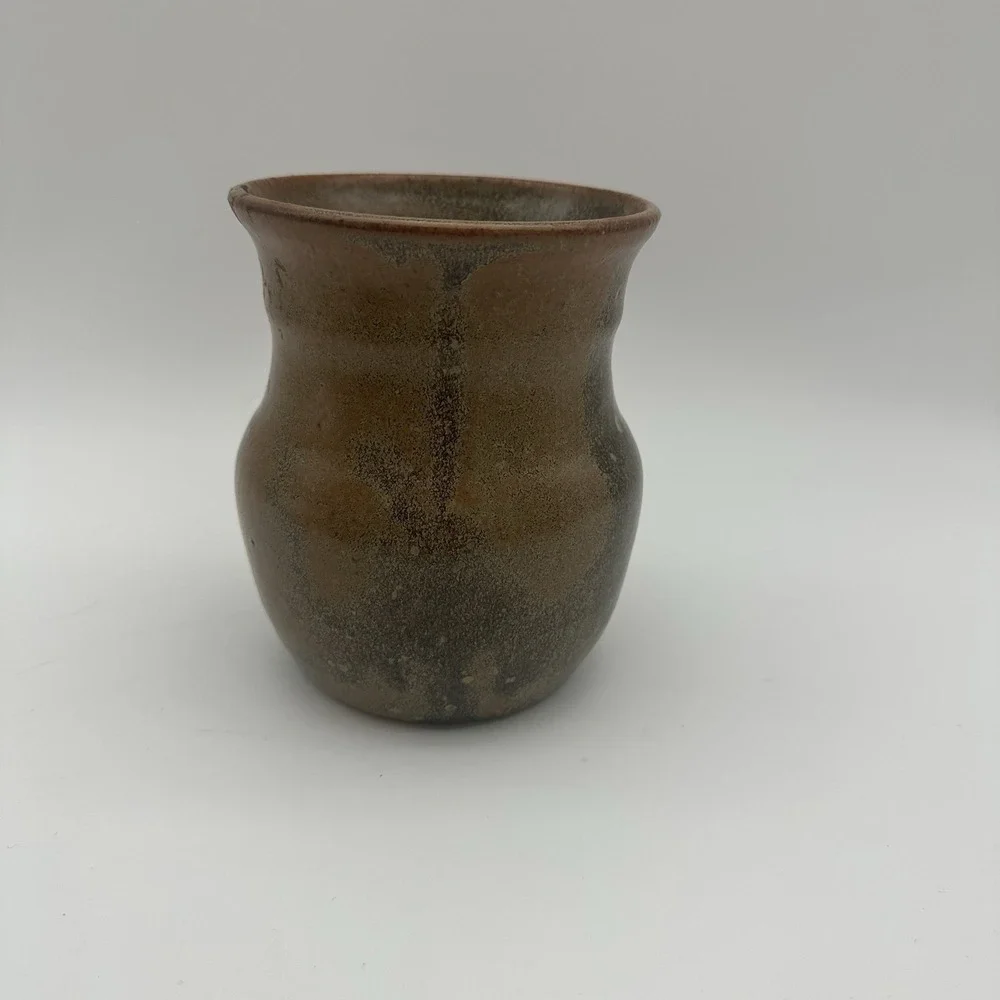 Studio Small Modern Patterned, Glazed, Pottery Vase Brown 5.5
